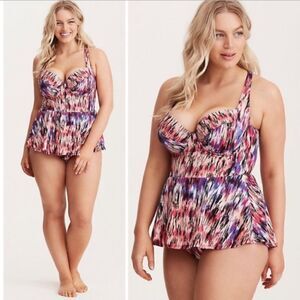 Torrid Pink Mirage One Piece Skirted Swimsuit